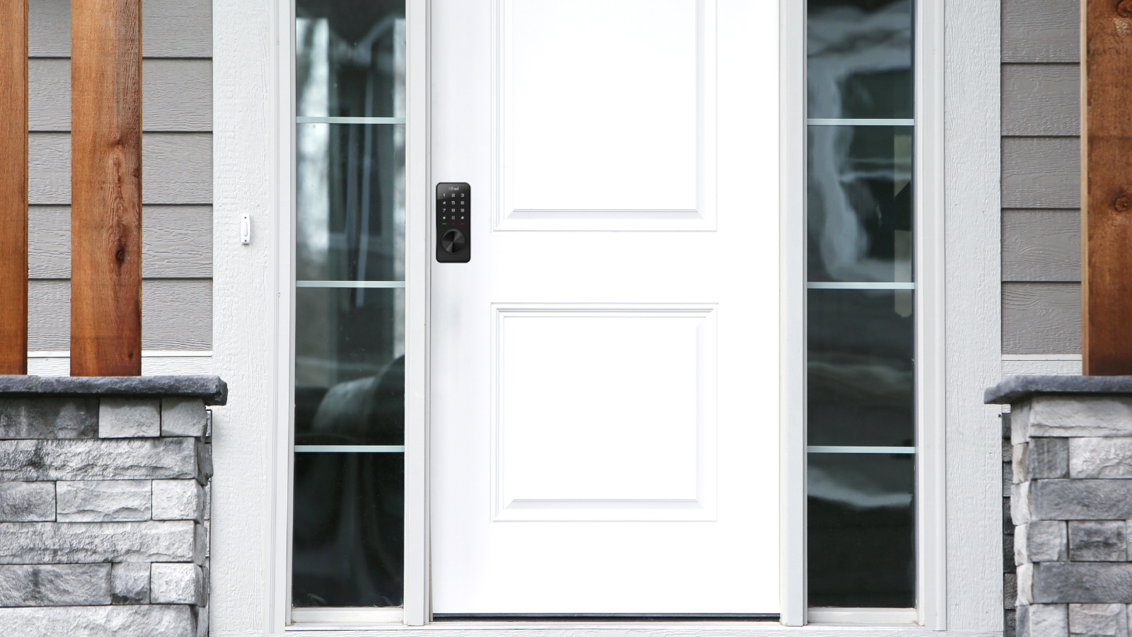 Remote door lock on a white door